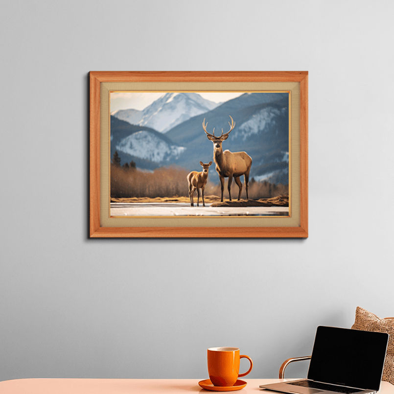 Wild Elk In Nature With Calves Wood Print Wall Art 23x17.5 Inches