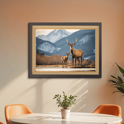 Wild Elk In Nature With Calves Wood Print Wall Art 23x17.5 Inches