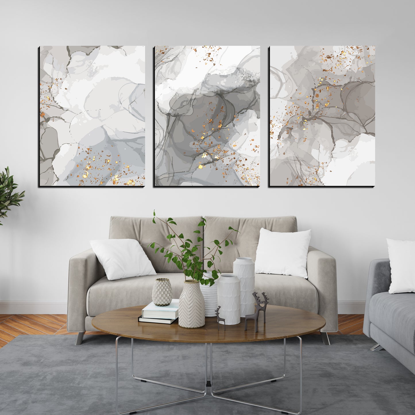 Abstract Grey Wood Print Wall Art Set of 3