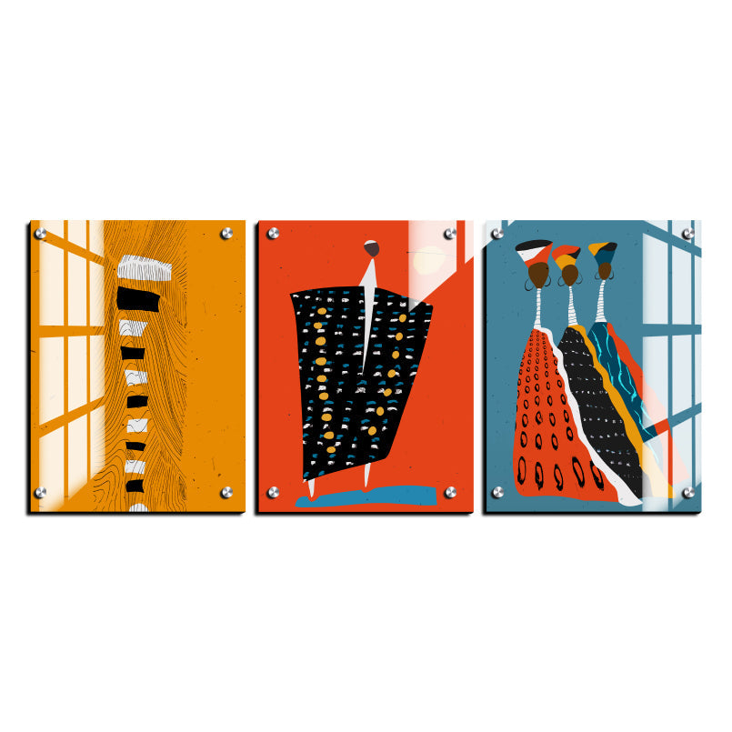 African Theme Wood Print Wall Art Set of 3