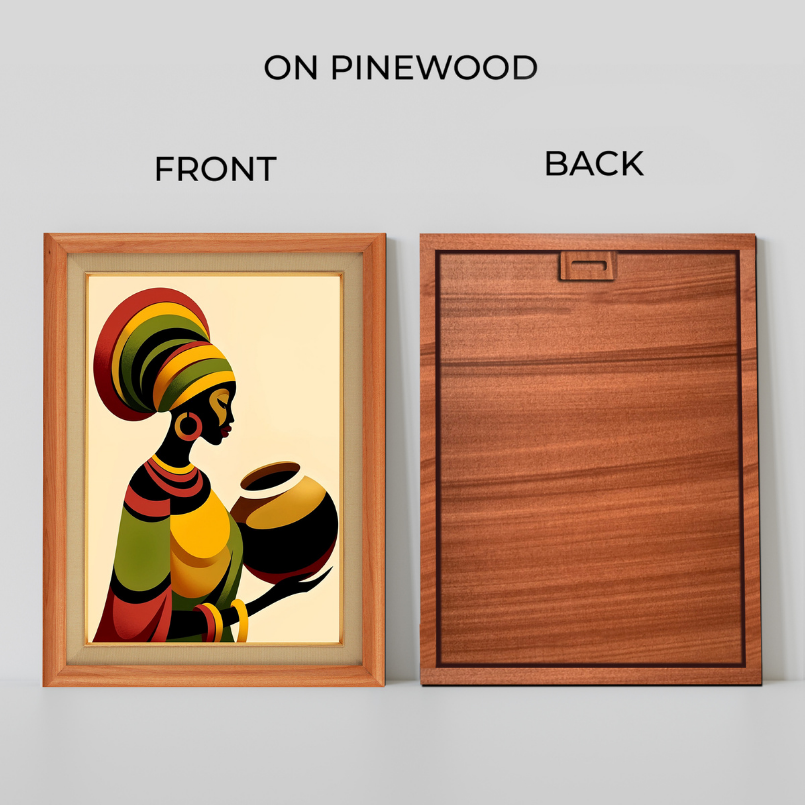 African Lady With Pot Wood Print Wall Art 18x23 Inches