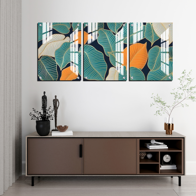 Colorful Abstract Wood Print Wall Art Set of 3