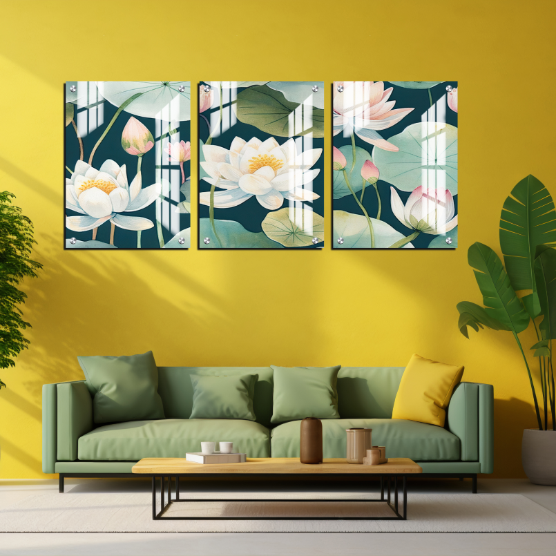 Lotus Wood Print Wall Art Set of 3