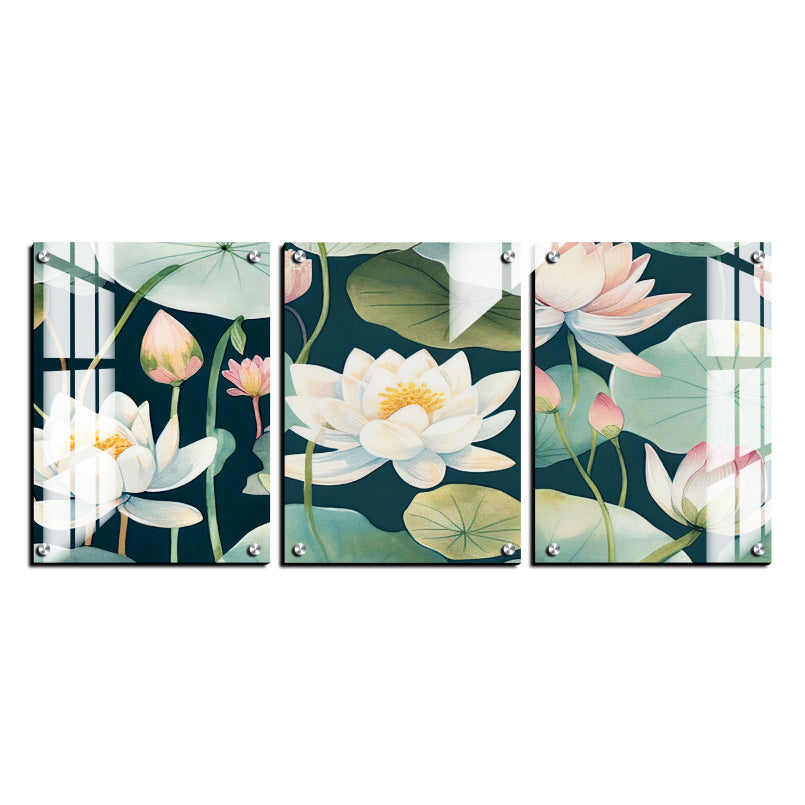Lotus Wood Print Wall Art Set of 3