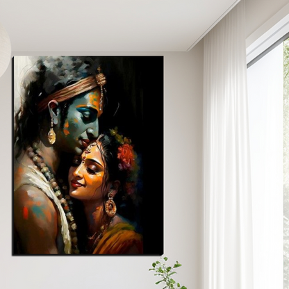 Radha Krishna Watercolor Wood Print Wall Art
