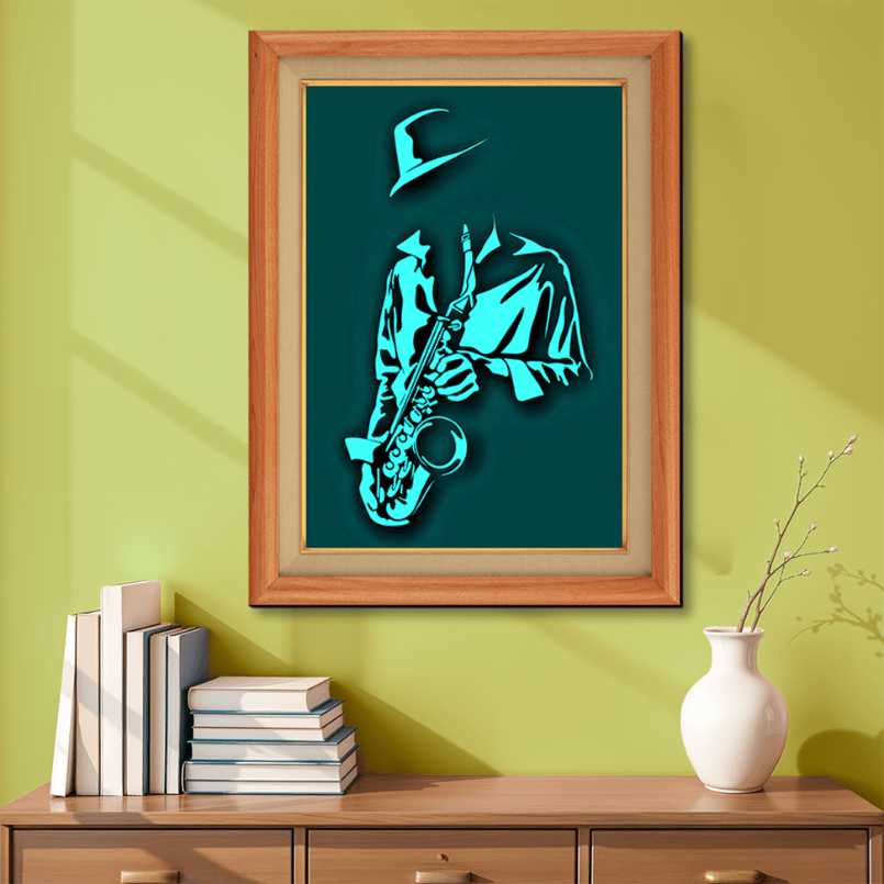 Man Playing Saxophone Wood Print Wall Art 18x23 Inches