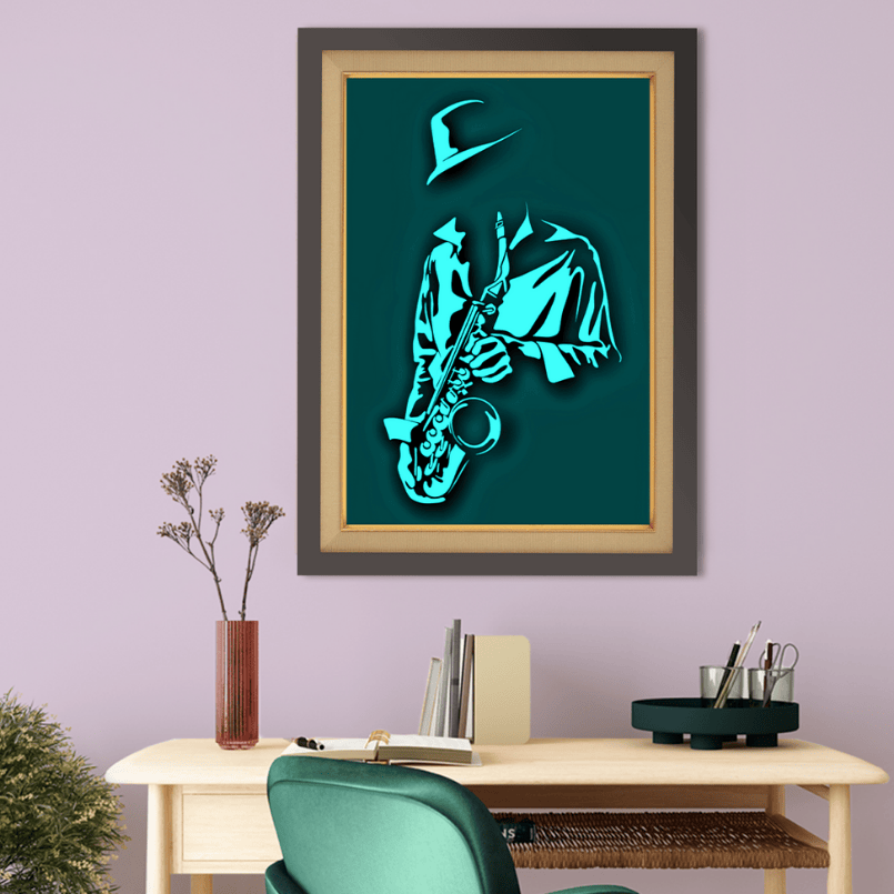 Man Playing Saxophone Wood Print Wall Art 18x23 Inches