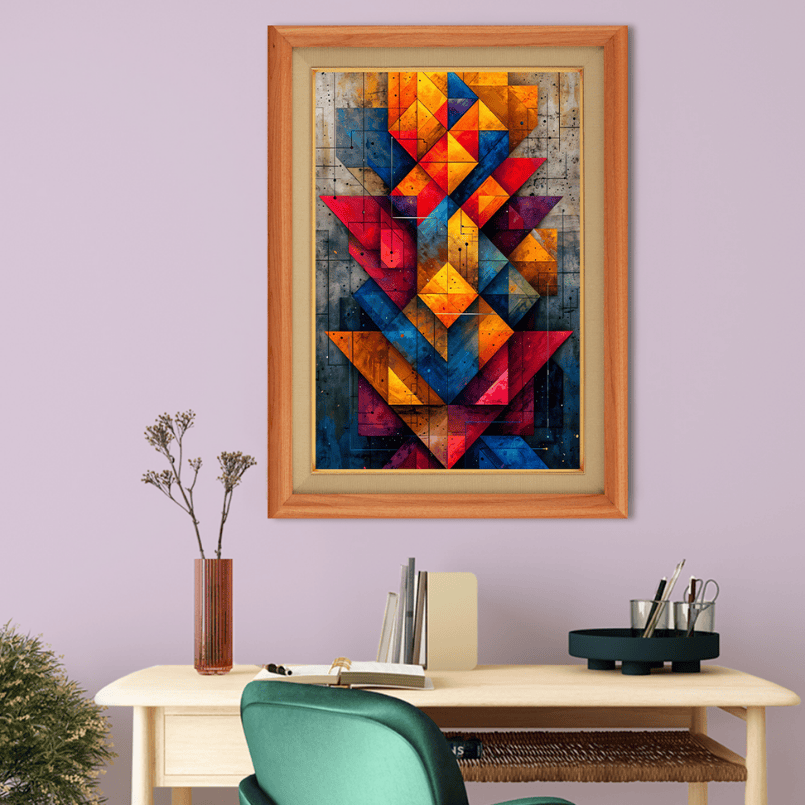 Abstract Geometric Pattern Wood Print Wall Art 18x23 Inches