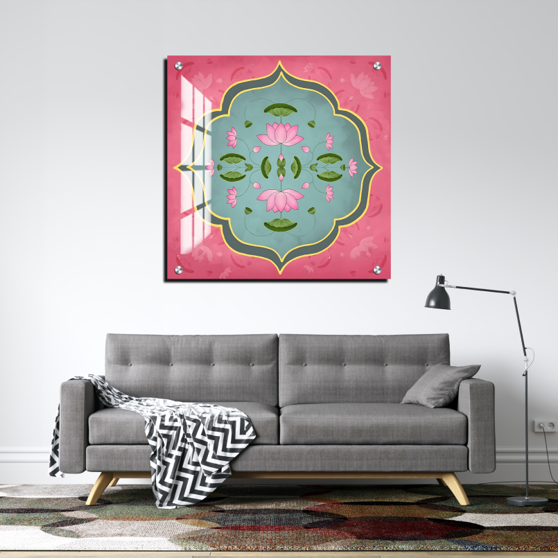 Pink Pichwai Wood Print Wall Art Pink