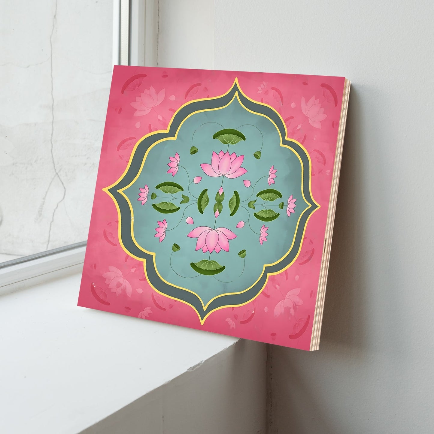 Pink Pichwai Wood Print Wall Art Pink