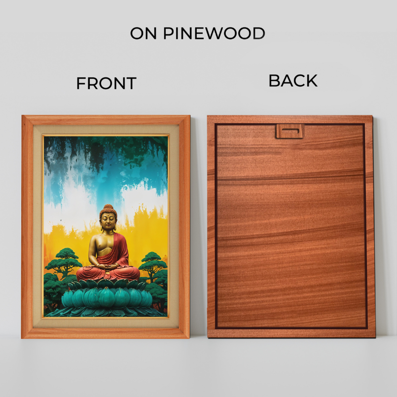 Buddha Chanting With Colorful Background Wood Print Wall Art 18x23 Inches