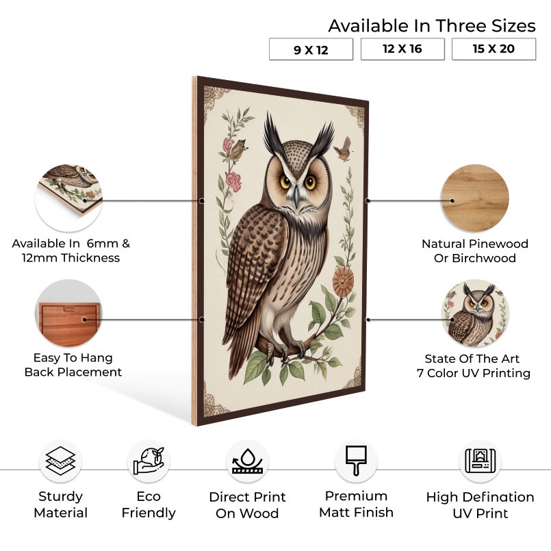 Owl With Steampunk Bird Wood Print Wall Art
