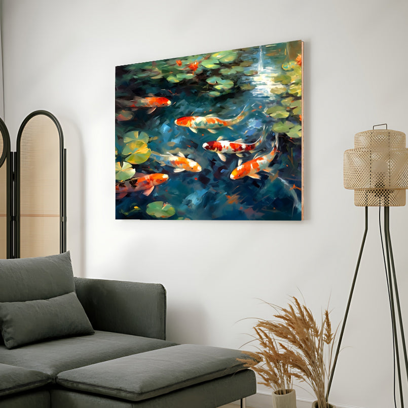Koi Pond Fish Wood Print Feng Shui Vastu Wall Art