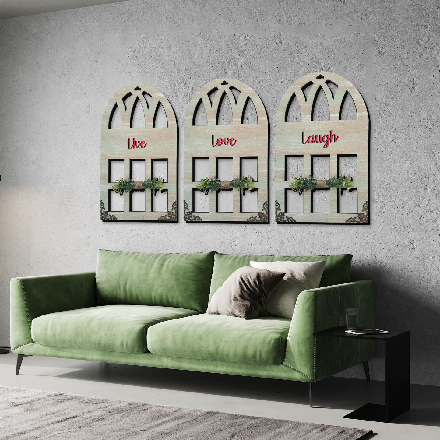 Live Love Laugh Quote Window Wall Art Set of 3