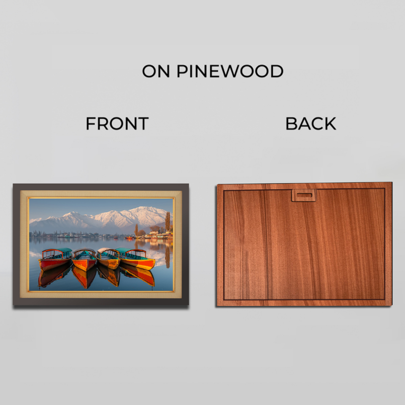 Beautiful Boats At Dal Lake Kashmir Wood Print Wall Art 23x17.5 Inches