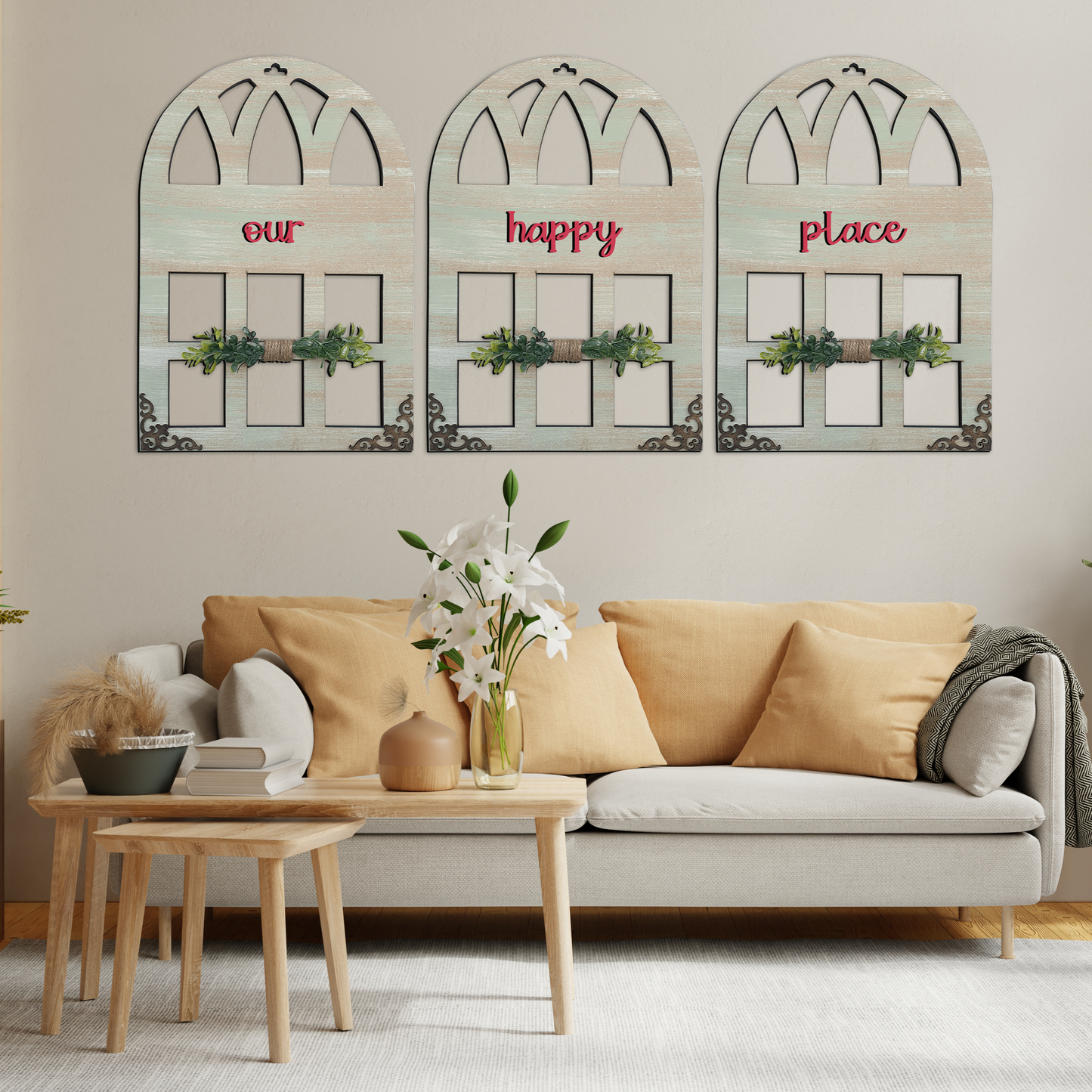 Our Happy Place Quote Window Wall Art Set of 3