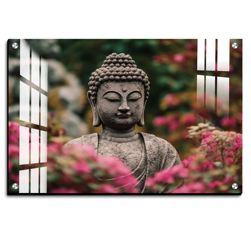 Buddha Meditating Statue in Nature Wood Print Wall Art