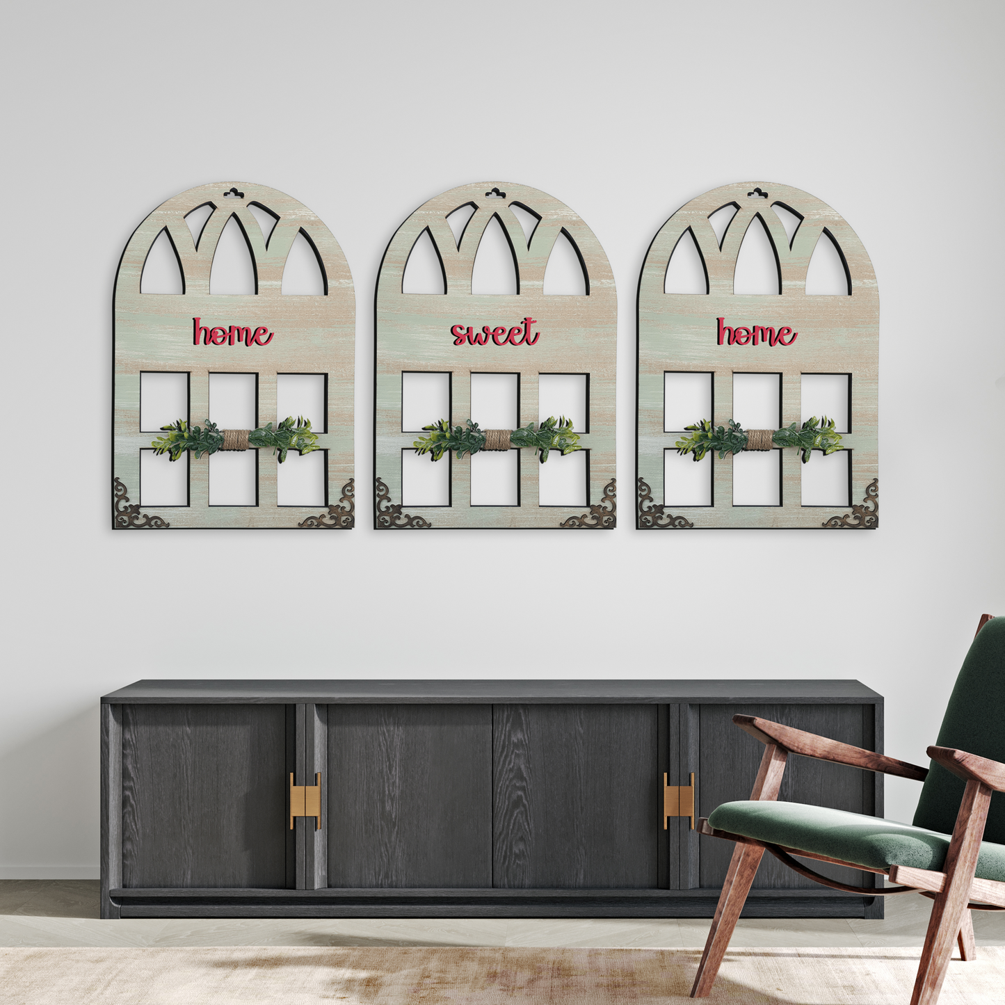 Home Sweet Home Quote Window Wall Art Set of 3