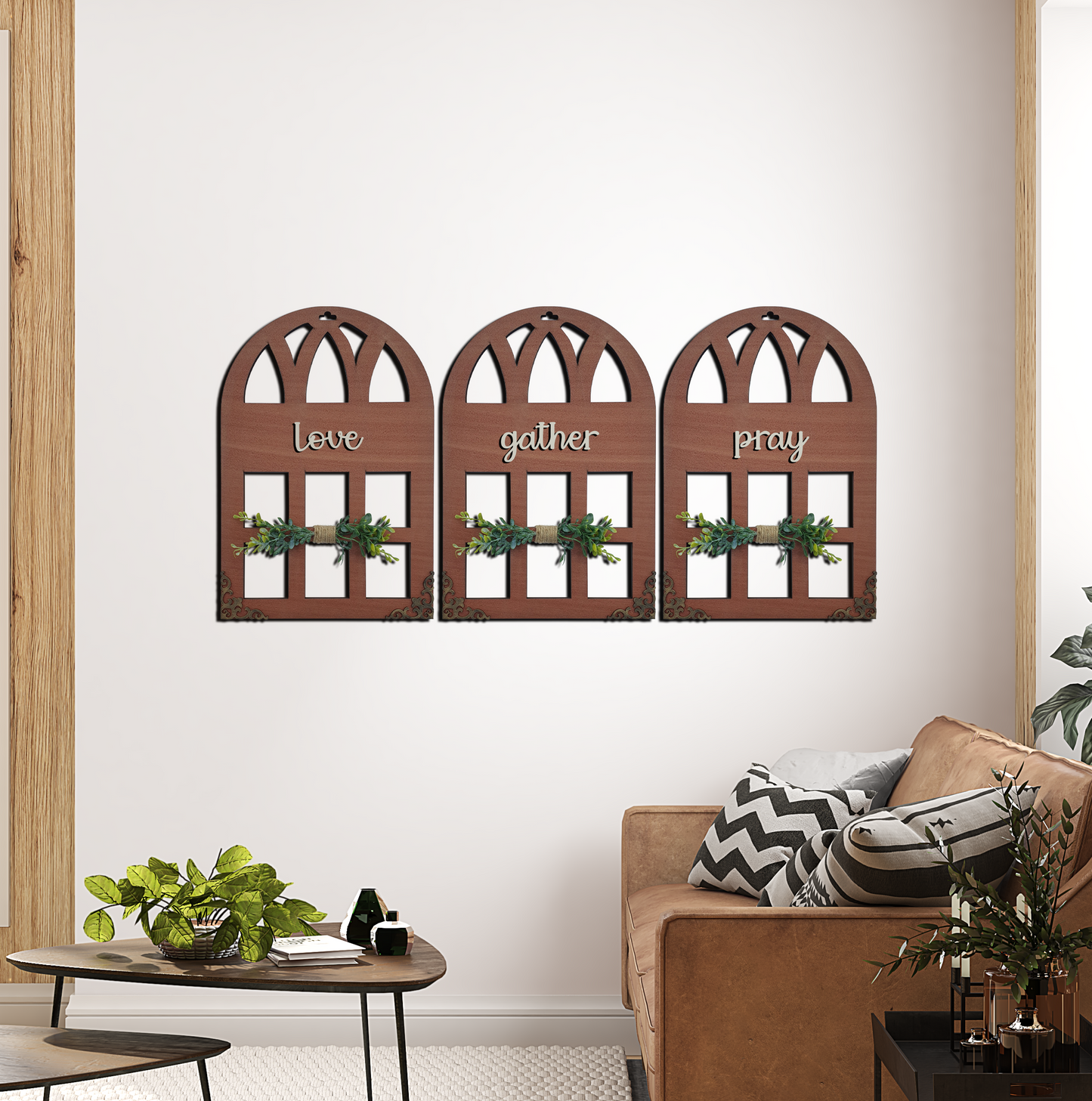 Love Gather Pray Quote Window Wall Art Set of 3