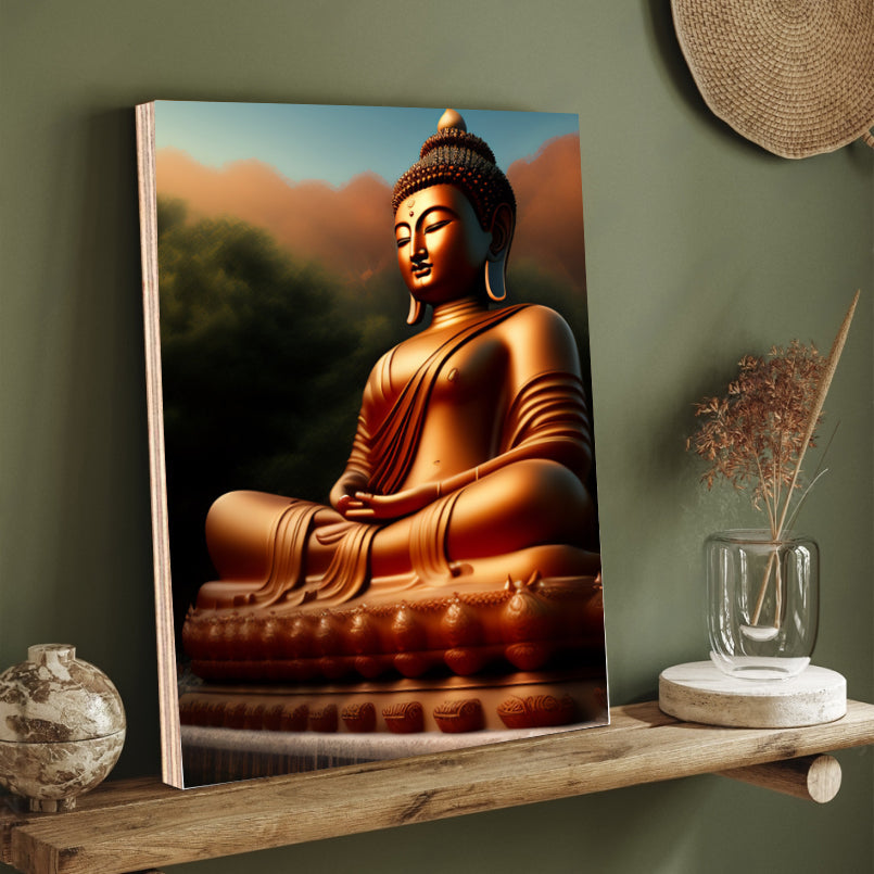 Buddha Meditating in Nature Wood Print Wall Art