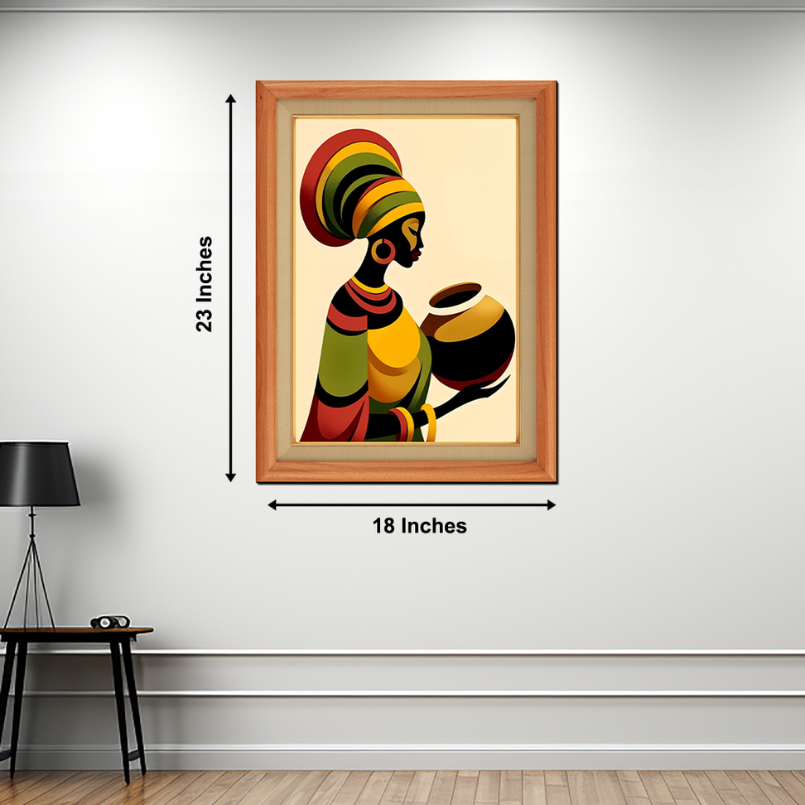 African Lady With Pot Wood Print Wall Art 18x23 Inches