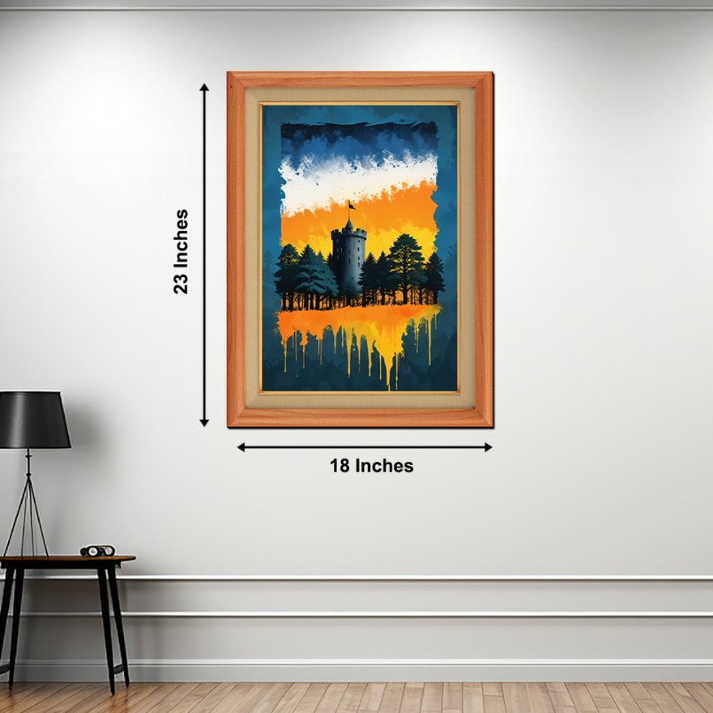 Castle With Multicolor Shades Wood Print Wall Art 18x23 Inches