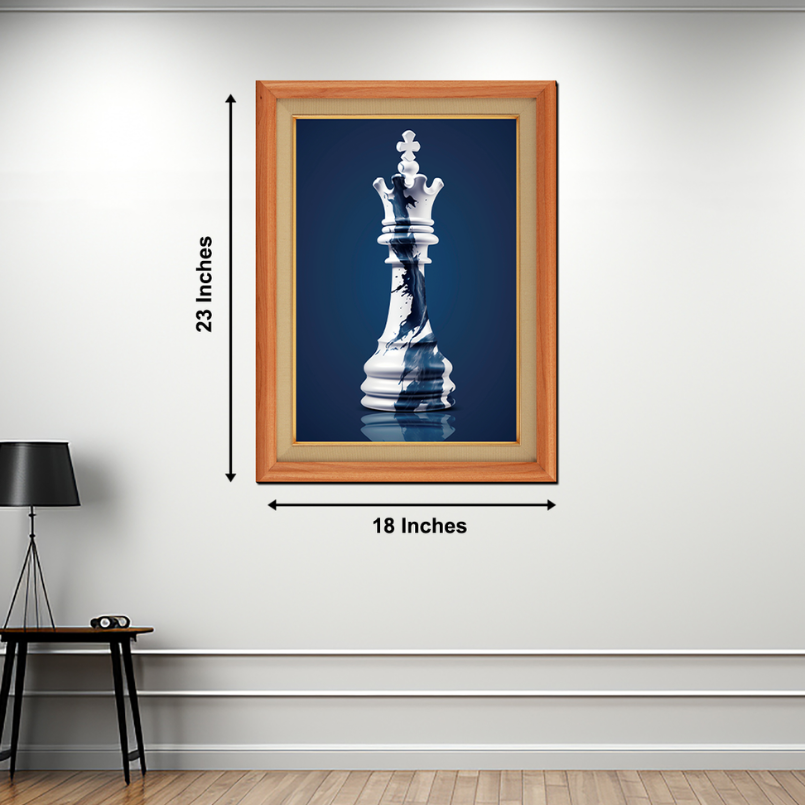 Chess King Blue With White Shade Wood Print Wall Art 18x23 Inches
