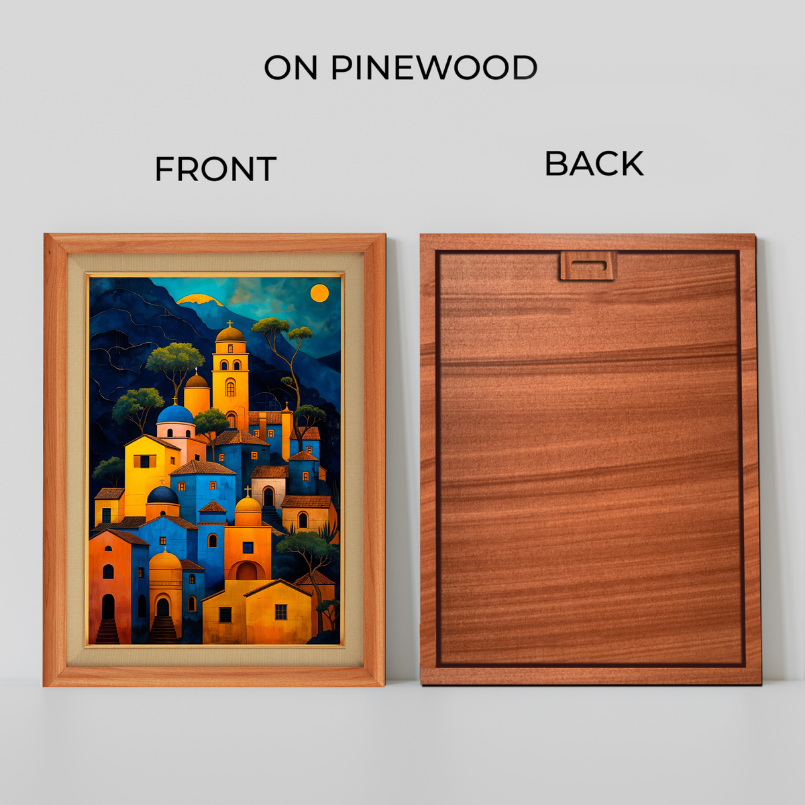 Colorful Village View Wood Print Wall Art 18x23 Inches