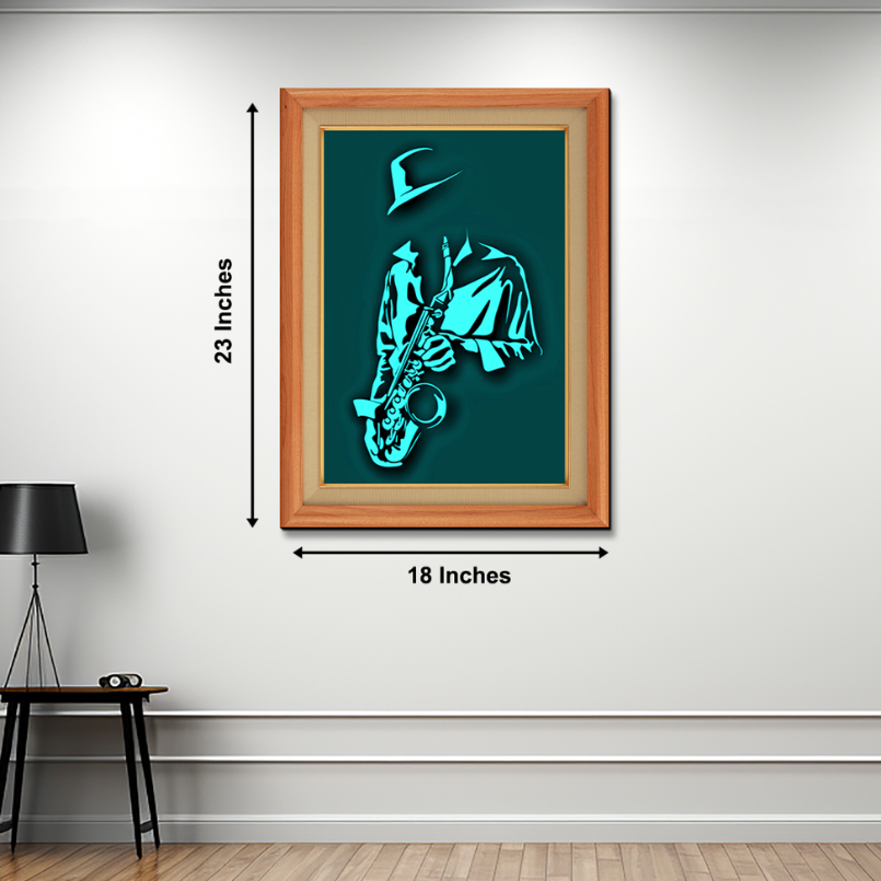Man Playing Saxophone Wood Print Wall Art 18x23 Inches