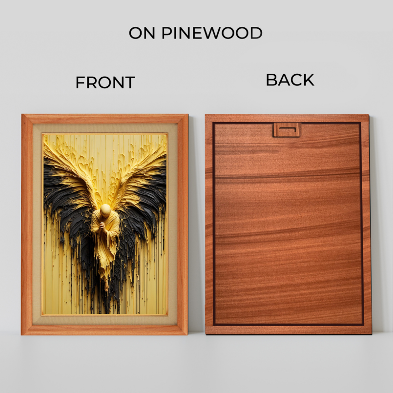 Golden Angel Abstract Wood Print Wall Art 18x23 Inches