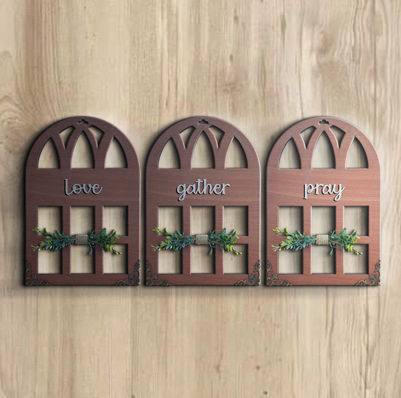 Love Gather Pray Quote Window Wall Art Set of 3