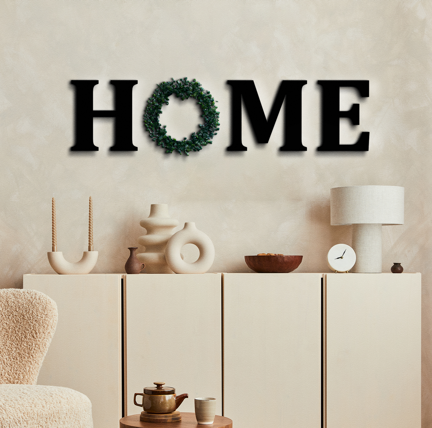 HOME Letters With Green Wreath Wooden Sign Wall Art Home Decoration