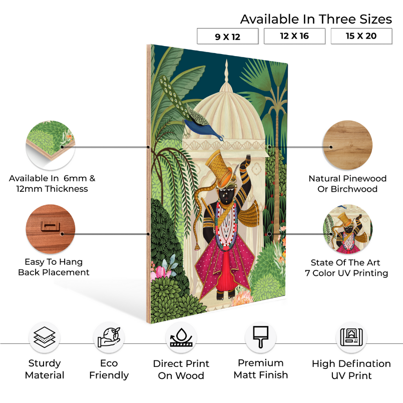 Set of 3 Shrinath Ji Pichwai Cow Wood Print Wall Art