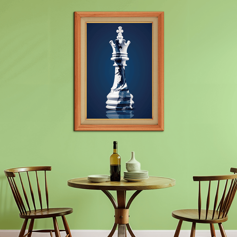 Chess King Blue With White Shade Wood Print Wall Art 18x23 Inches