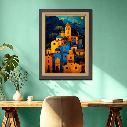 Colorful Village View Wood Print Wall Art 18x23 Inches