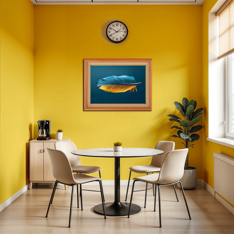Vibrant Blue And Orange Feather Wood Print Wall Art 23x17.5 Inches