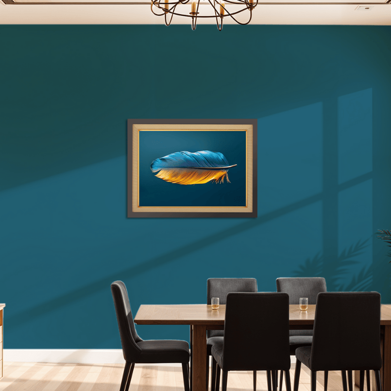 Vibrant Blue And Orange Feather Wood Print Wall Art 23x17.5 Inches