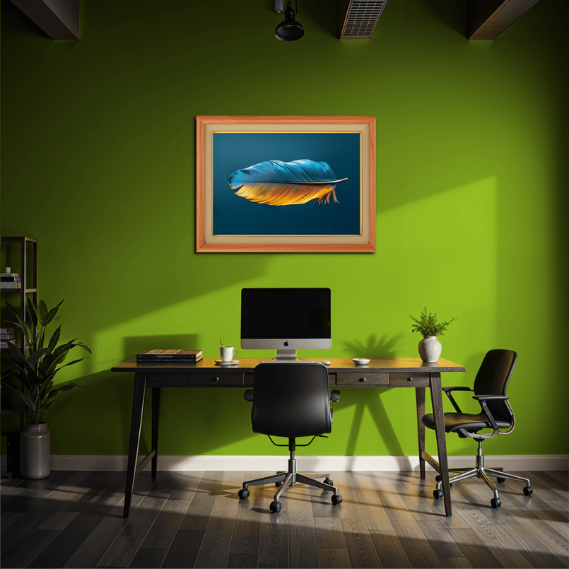 Vibrant Blue And Orange Feather Wood Print Wall Art 23x17.5 Inches