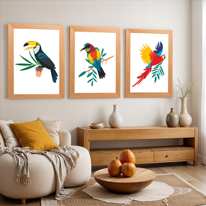 Beautiful Birds Wood and Acrylic Print Wall Art Set of 3
