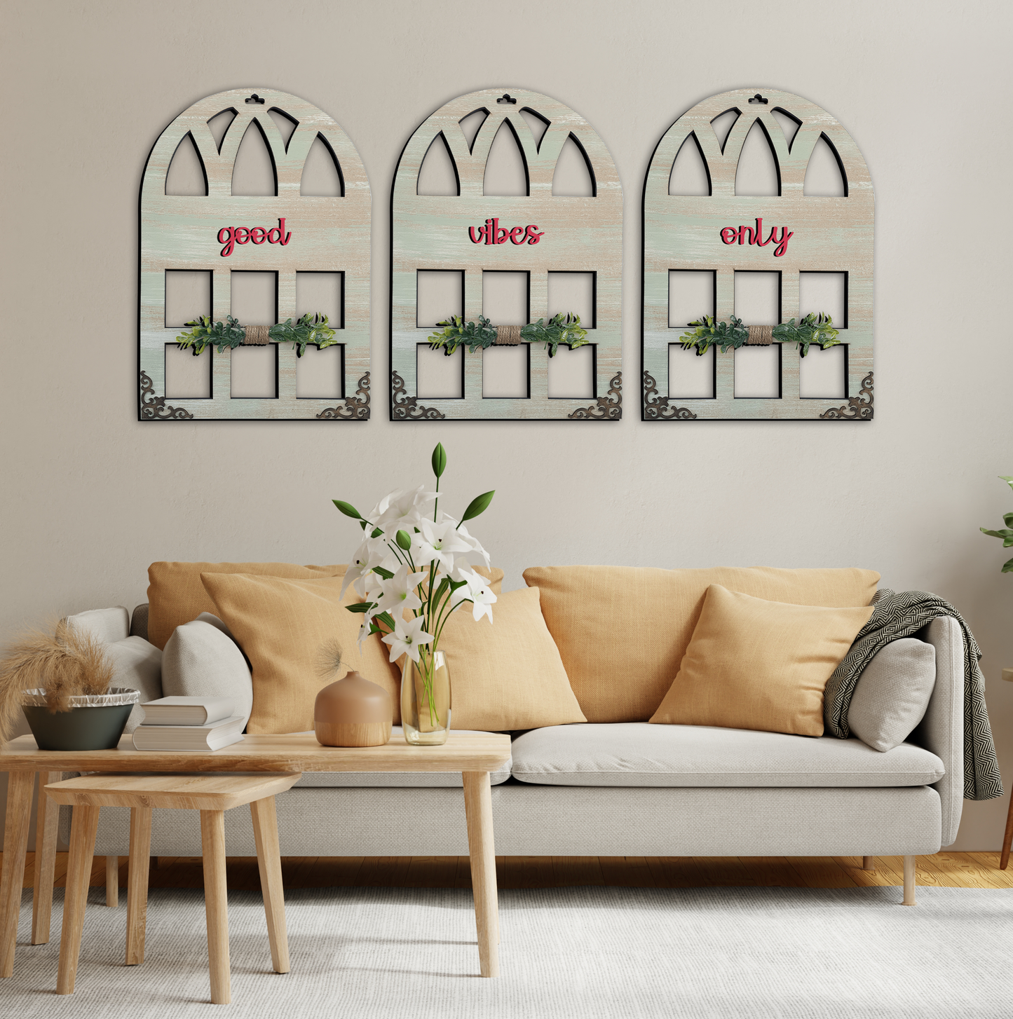 Good Vibes Only Quote Window Wall Art Set of 3
