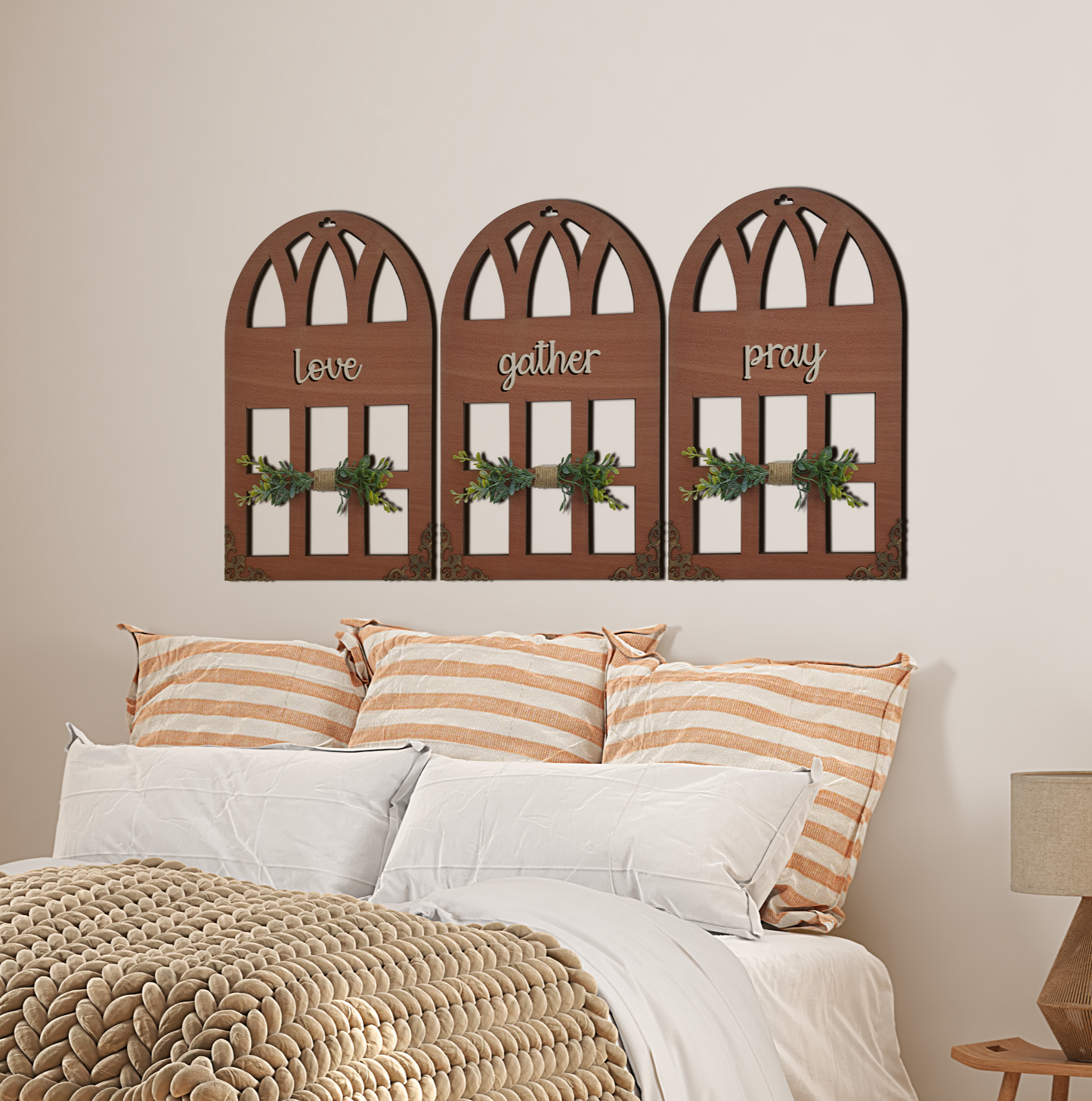 Love Gather Pray Quote Window Wall Art Set of 3