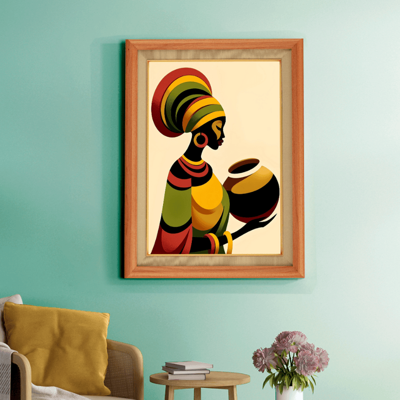 African Lady With Pot Wood Print Wall Art 18x23 Inches
