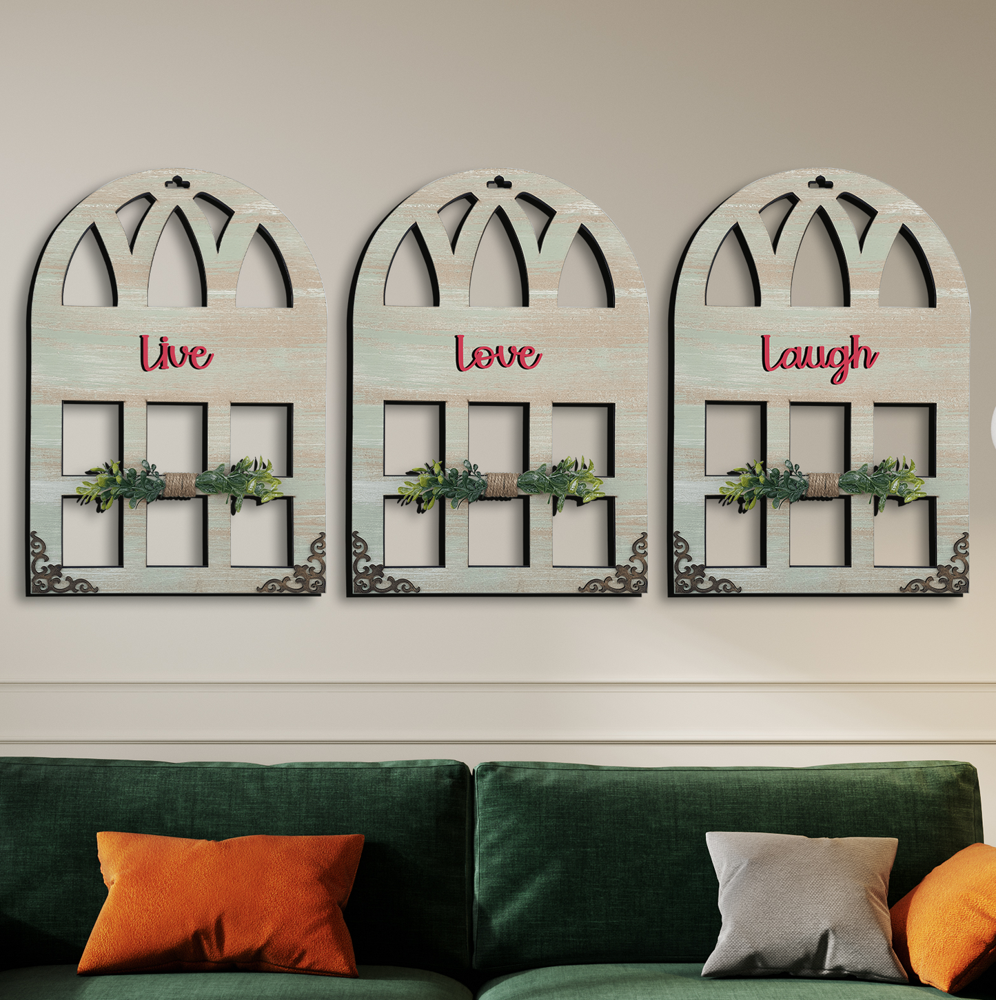 Live Love Laugh Quote Window Wall Art Set of 3