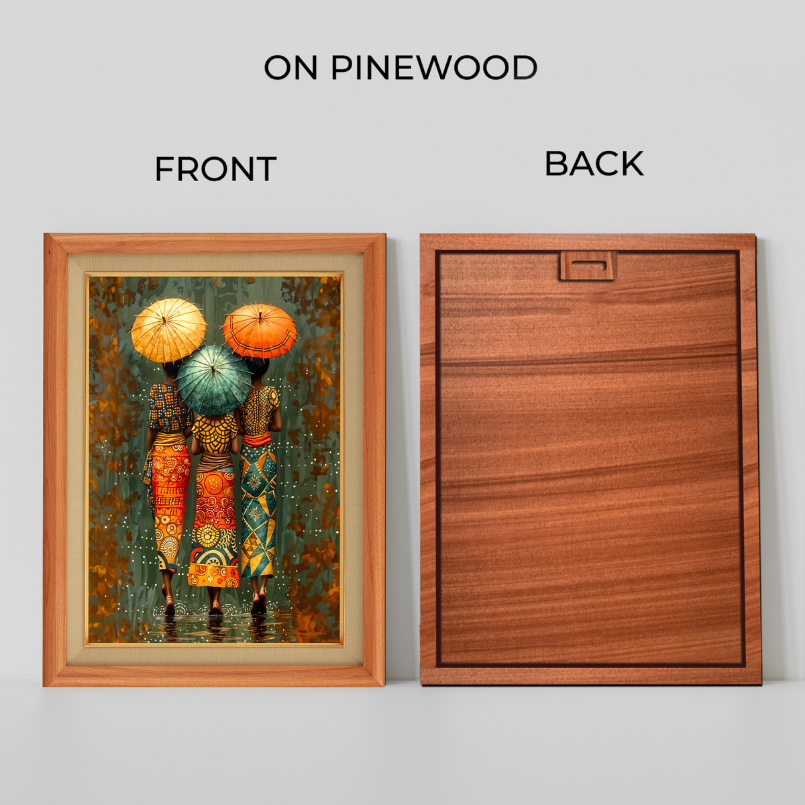 African Ladies With Umbrella Wood Print Wall Art 18x23 Inches
