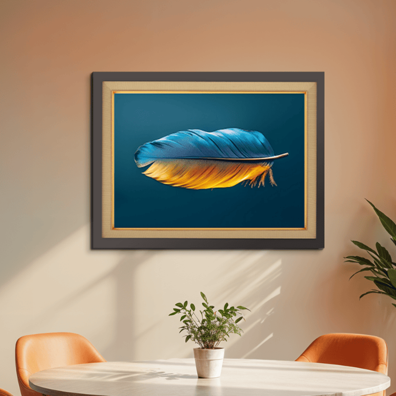 Vibrant Blue And Orange Feather Wood Print Wall Art 23x17.5 Inches
