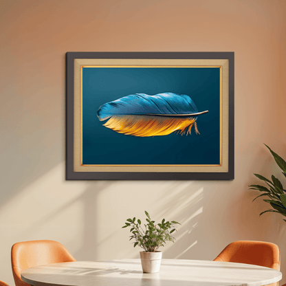 Vibrant Blue And Orange Feather Wood Print Wall Art 23x17.5 Inches