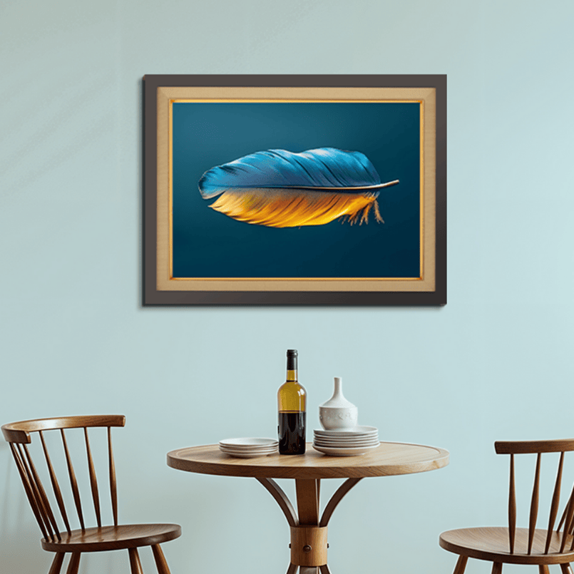 Vibrant Blue And Orange Feather Wood Print Wall Art 23x17.5 Inches