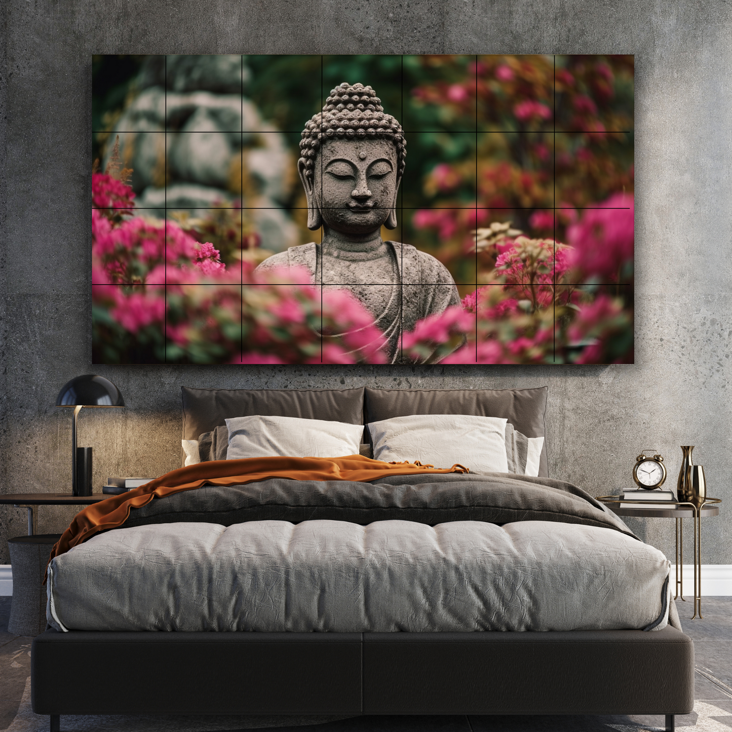 Meditating Buddha With Flowers Wood Print Wooden Wall Tiles Set