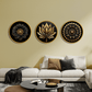 Metal Look Like Wooden Print Circular Flower Wall Art 15x15 Inches Each