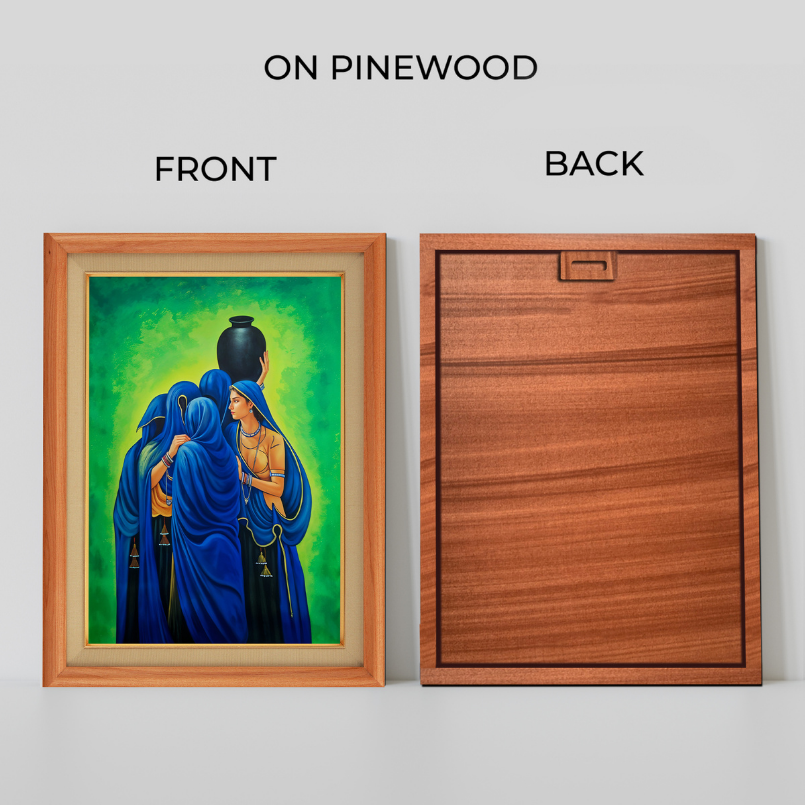 Indian Village Women Wood Print Wall Art 18x23 Inches